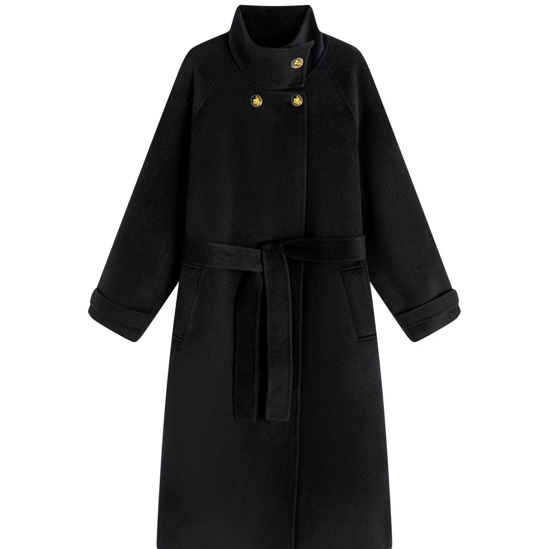 【格一专属】秋冬高端百搭经典时尚气质长款立领双面毛呢大衣8821