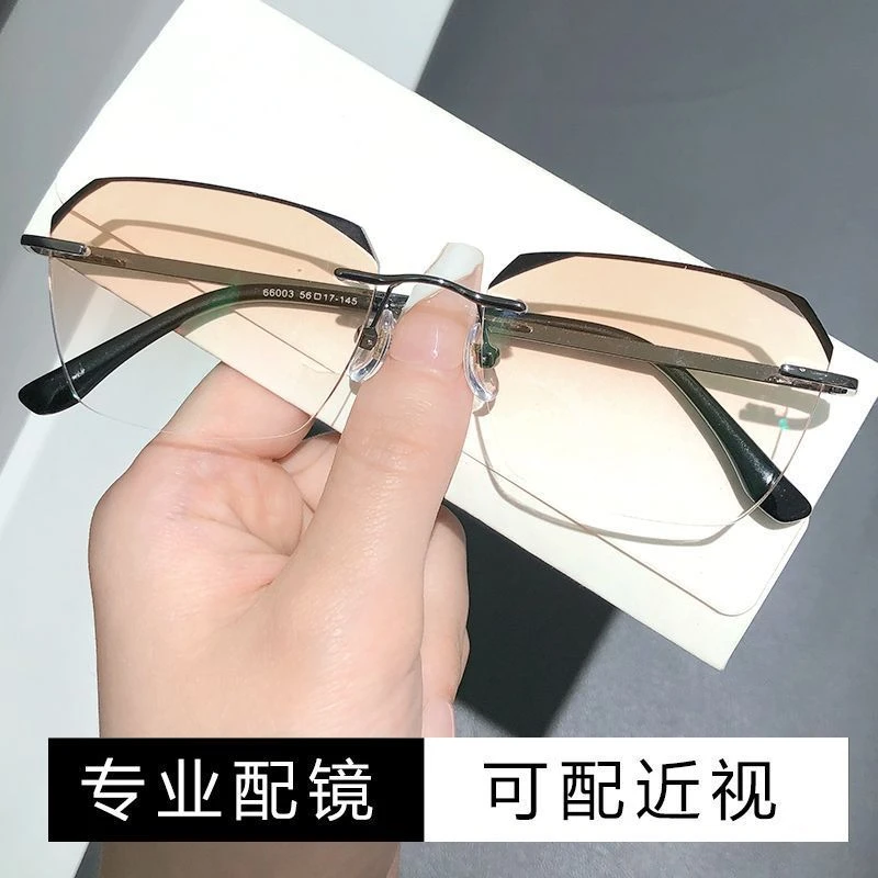 无框眼镜男近视配有度数散光复古多边形超轻黑边防蓝光眼睛变色潮
