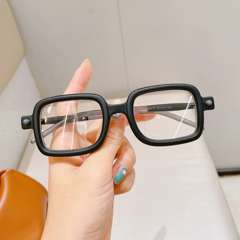大粗方框平光眼镜小众日系男潮工装风个性配近视镜框女拼色防蓝光