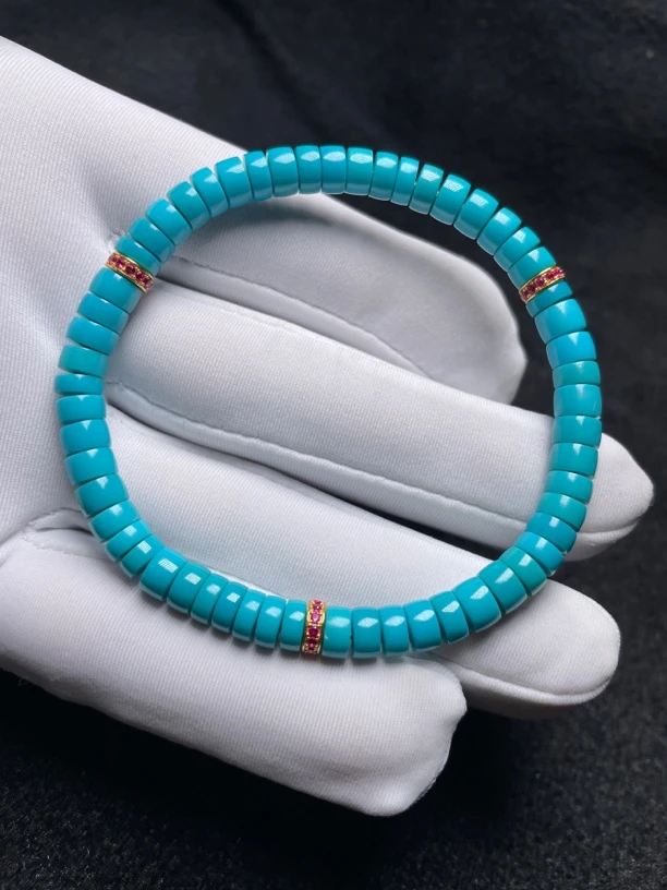 原矿绿松石手串直切单圈多圈叠戴配饰18k金