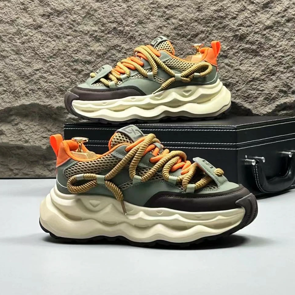 男鞋2024夏季新款厚底老爹鞋薄款网面小白鞋潮流百搭休闲运动鞋男