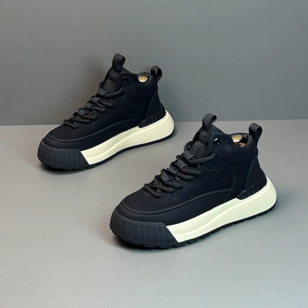 欧洲站男鞋2025年冬季新款时尚休闲鞋加绒中邦板鞋男士厚底老爹鞋