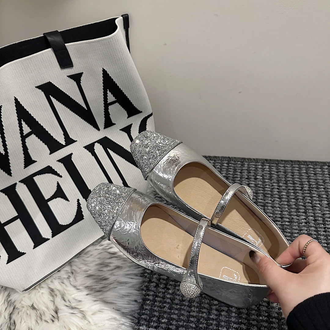 TS/TS单鞋2024春季新款浅口扣带钻球法式玛丽珍法式赫本风单鞋