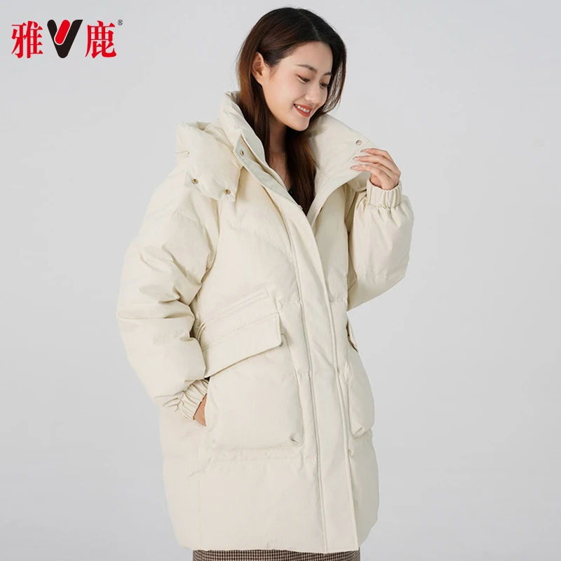 雅鹿羽绒服女2023中长款韩版时尚百搭加厚白鸭绒外套YA801W01310
