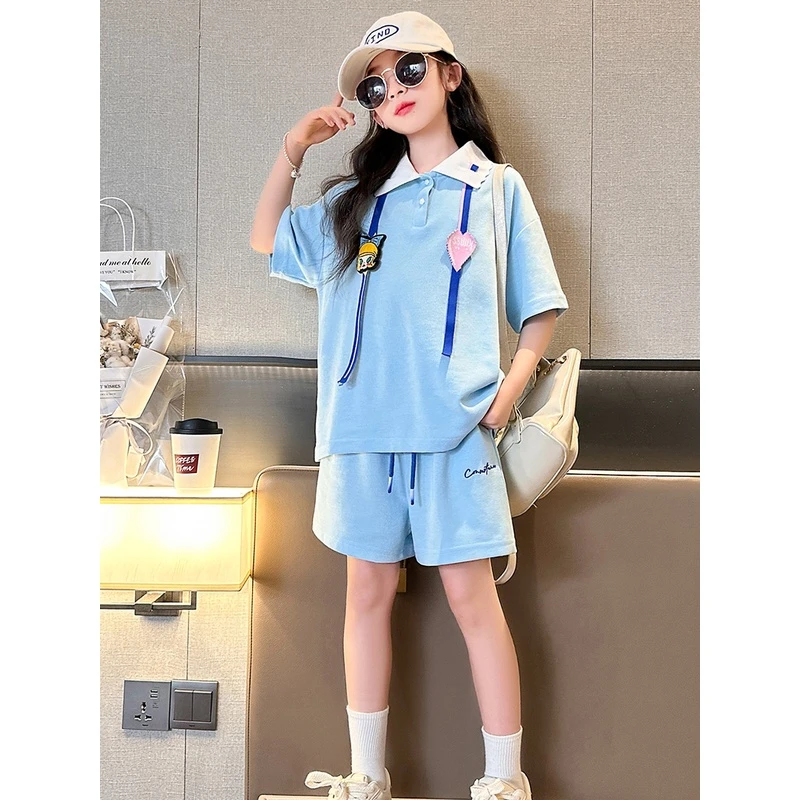 女童运动套装夏季2024新款儿童洋气时髦大童夏装女孩Polo衫两件套