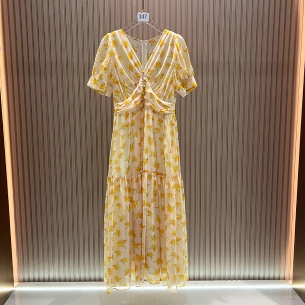 怜爱 夏季女装收腰显瘦褶皱碎花连衣裙