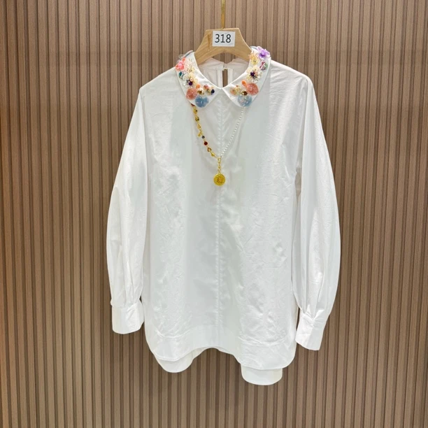 彩虹领口 新中式重工钉珠创意款时尚百搭长袖衬衫