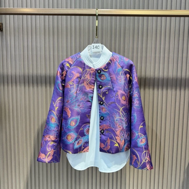 凤羽 新中式新款桑蚕丝宋锦短款棉服外套