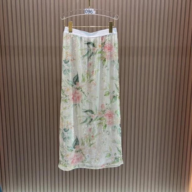 2114 亮片提花 气质百搭松紧腰开叉半身裙