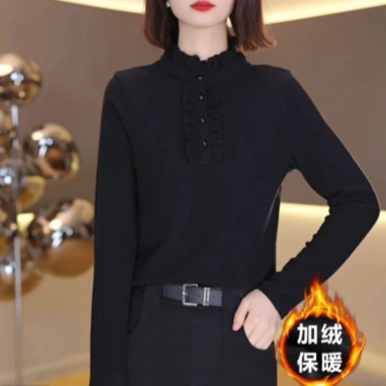 洋气减龄德绒保暖上衣女2024秋冬新款打底衫时尚加厚长袖T恤962