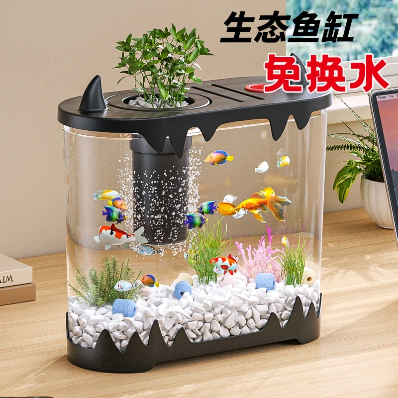 透明金鱼缸滤制氧一体机桌面鱼缸小型客厅2024新款过生态造景圆形