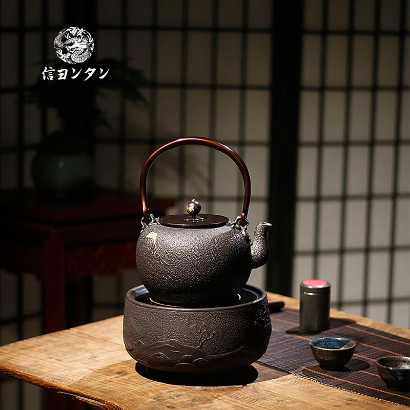 信龙堂原装进口砂铁壶富士山铸铁煮茶陶瓷烧水壶茶具套装高端全套