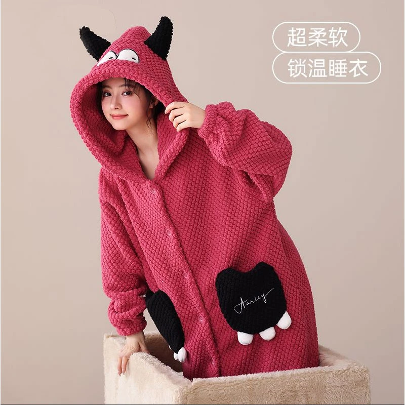 火龙果小怪兽2025冬季睡衣时尚简约舒适长袖气质保暖家居服可外穿