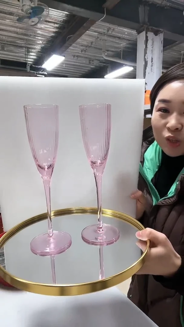 【闪购商品】粉色条纹香槟杯*2