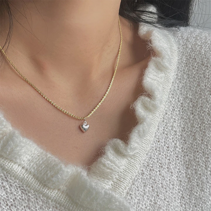 钛钢项链 复古立体爱心波光粼粼满天星项链女锁骨链高级感配饰