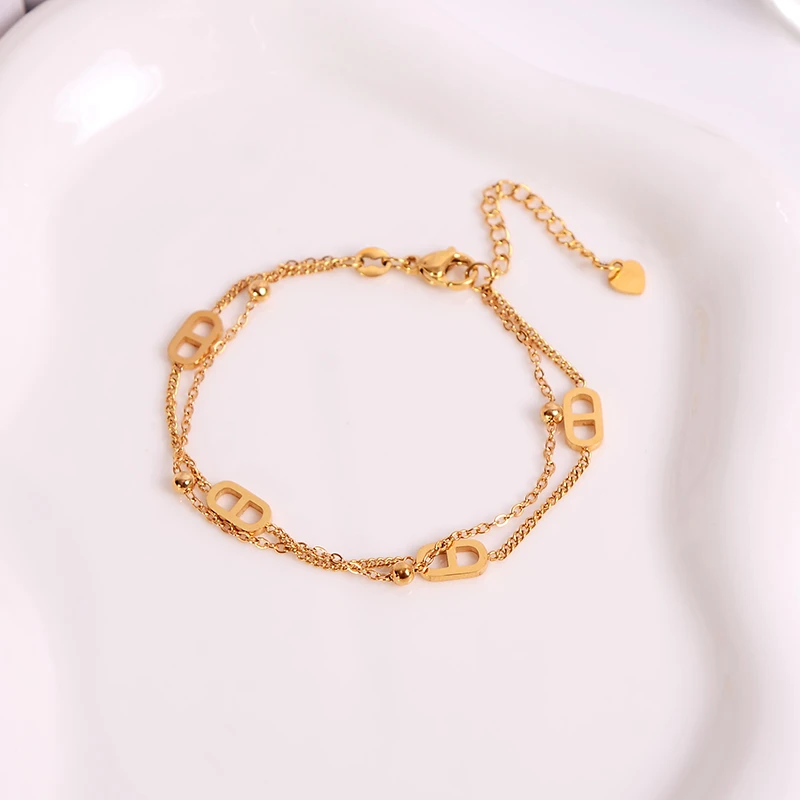 钛钢手链 百搭双层猪鼻子手链女ins风时尚个性手环手饰不褪色