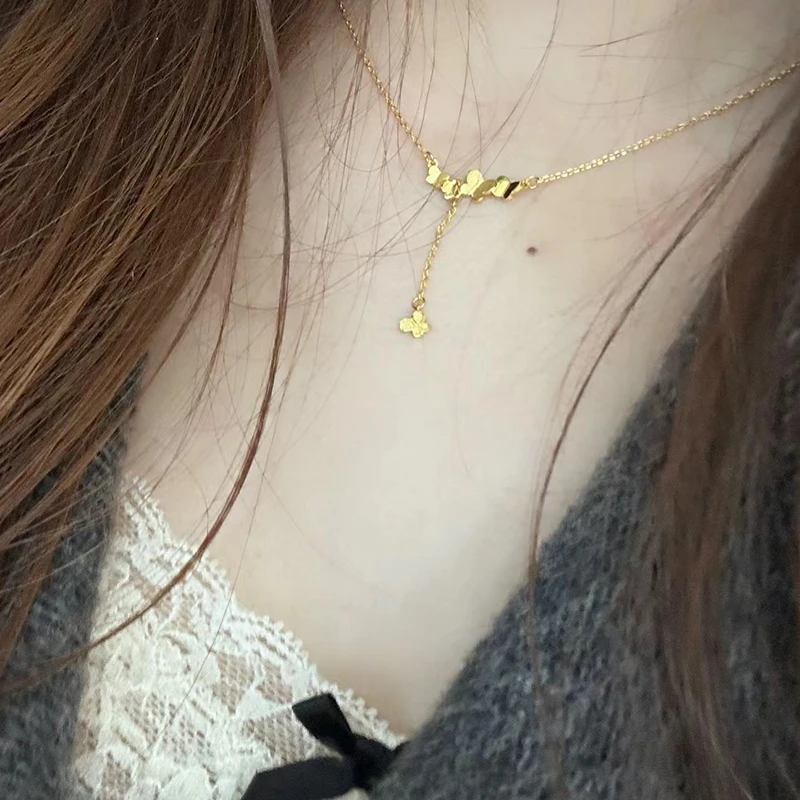 钛钢项链 镀18K金蝴蝶流苏项链女高级感精致锁骨链百搭气质配饰品