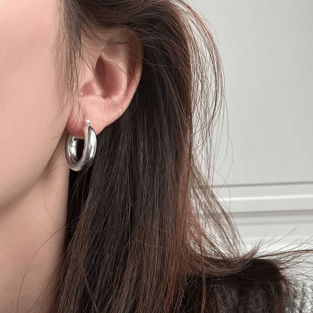 925银耳饰 韩国通体s925纯银素银耳环女光面耳圈百搭潮气质耳饰品