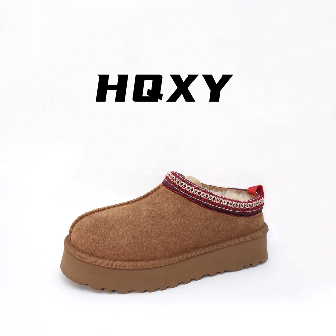 【厚底民族风】2024厚底皮毛一体时尚冬季保暖女士百搭短筒雪地靴