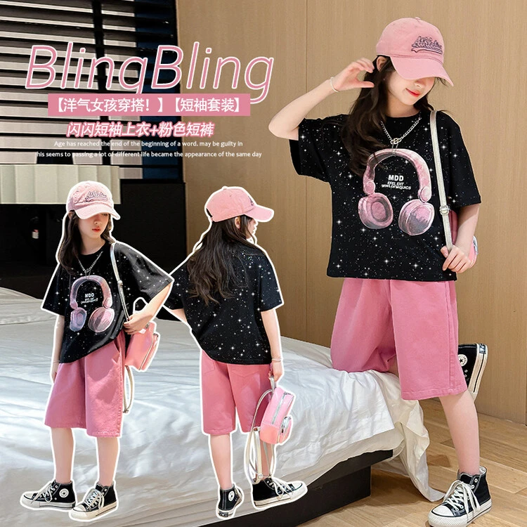 女童夏装2024新款儿童套装休闲女童中大童洋气时尚休闲韩版二件套