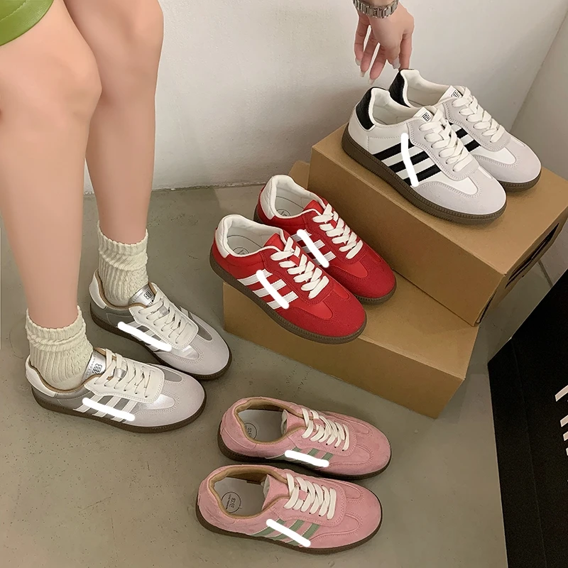 休闲德训鞋女款2025新款低帮韩版厚底百搭时尚透气彩色运动鞋板鞋