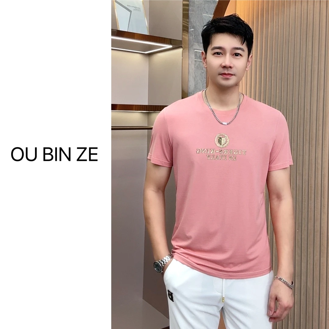 欧彬泽/莫代尔【老虎头】轻奢设计2024夏季男装短袖圆领t恤欧货8683
