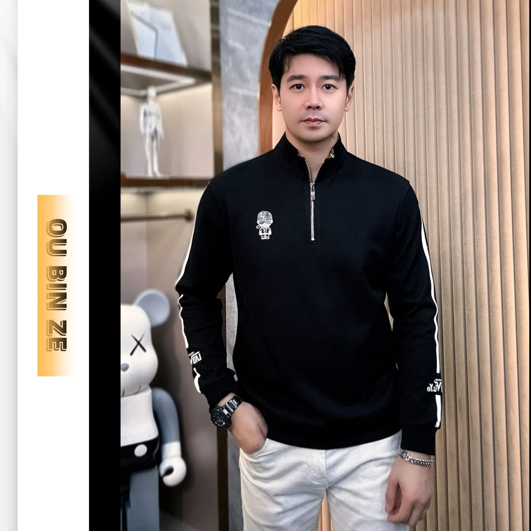 欧彬泽【逍遥子】2024男士秋季翻领高领休闲半拉链长袖卫衣9539