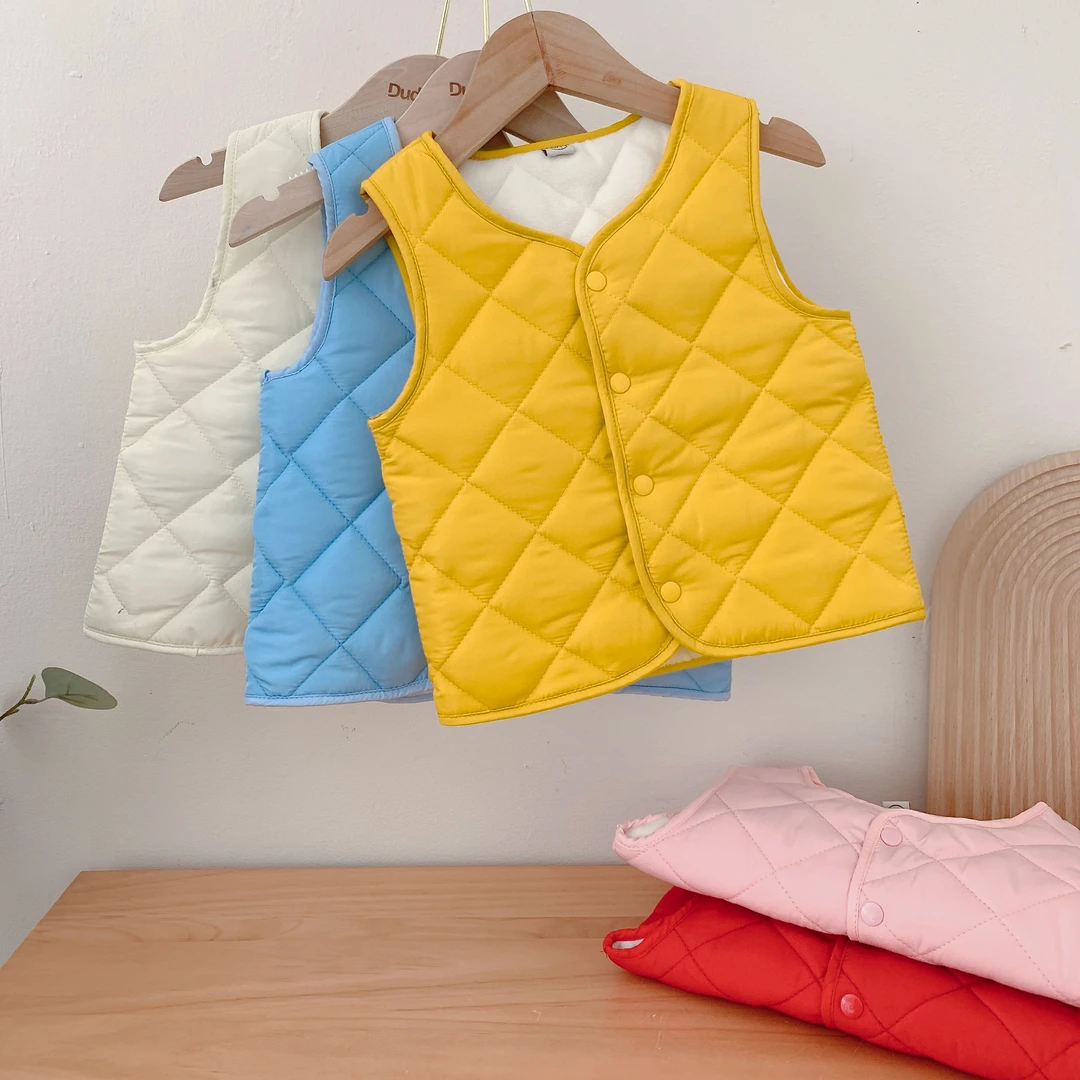 宝宝秋冬加绒马甲冬款女童婴儿加厚春装内穿针织岁外小童冬季纯色