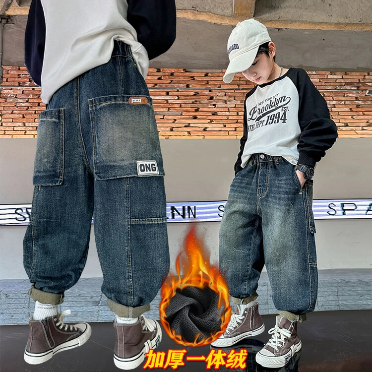 2024男童潮流炸街加绒加厚牛仔裤YJA010