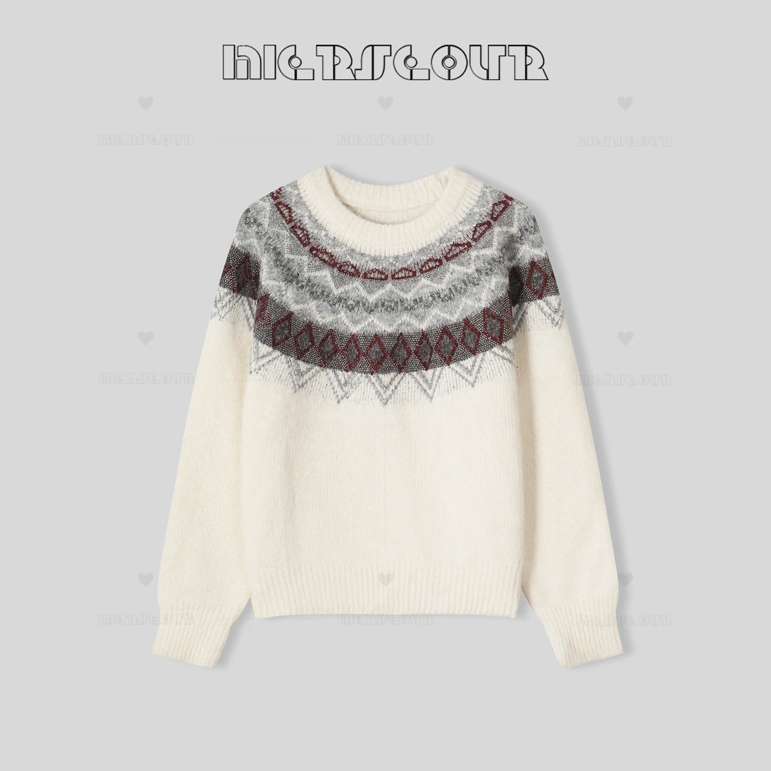 2024冬季新款复古闪钻提花针织毛衣8259