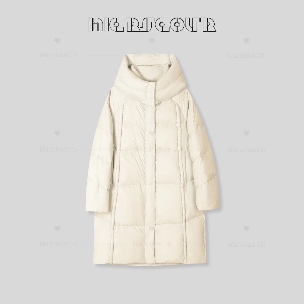 冬季新款简约中长款加厚连帽羽绒服3912