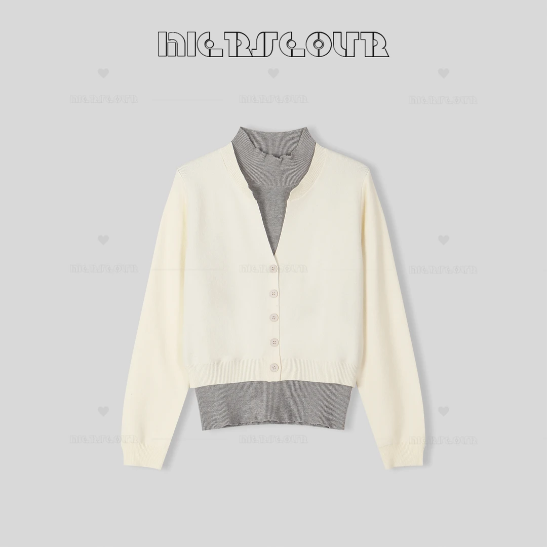 冬季新款时尚假两件设计针织上衣588819