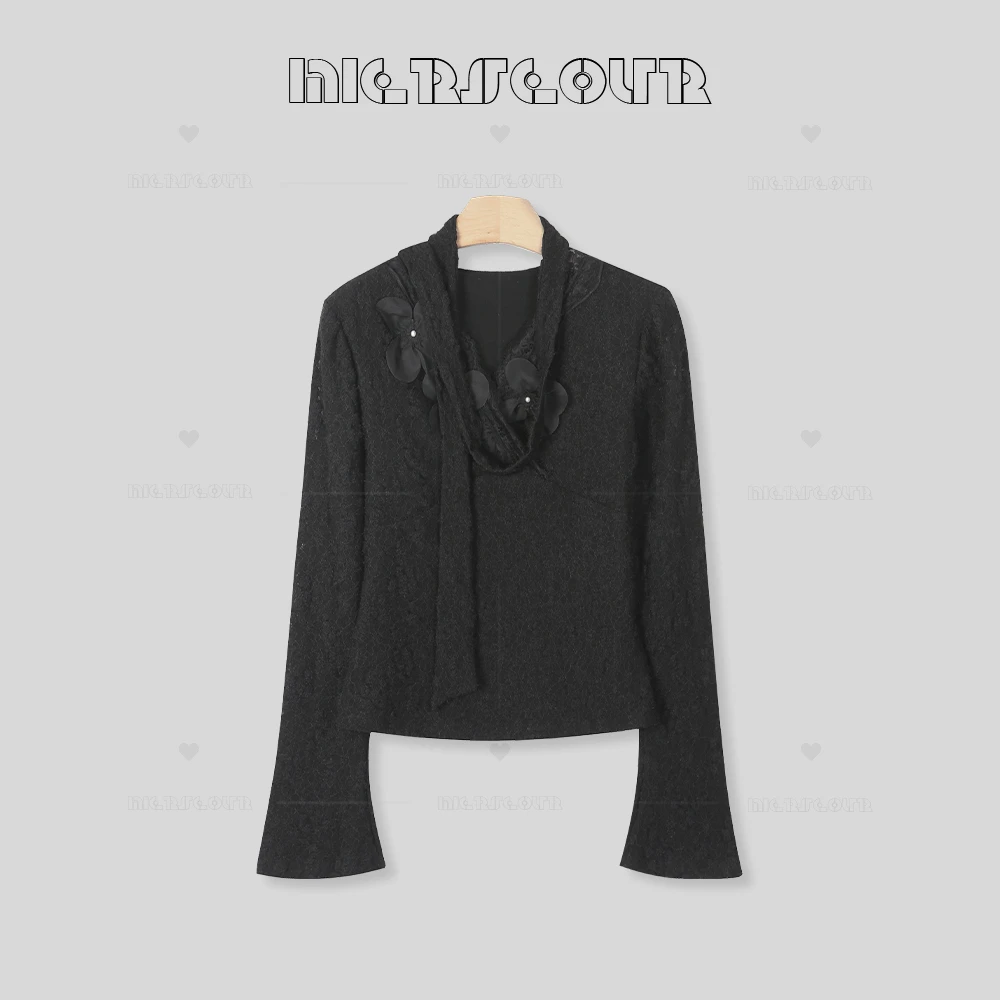 新款法式优雅植绒蕾丝上衣8863829