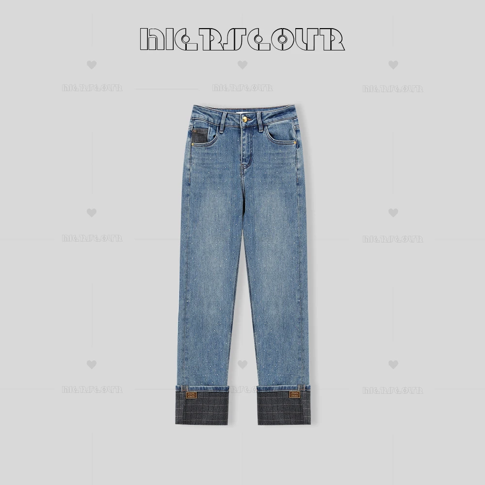 黑l金系列2024冬季新款百搭烫钻休闲烟管牛仔裤8833805