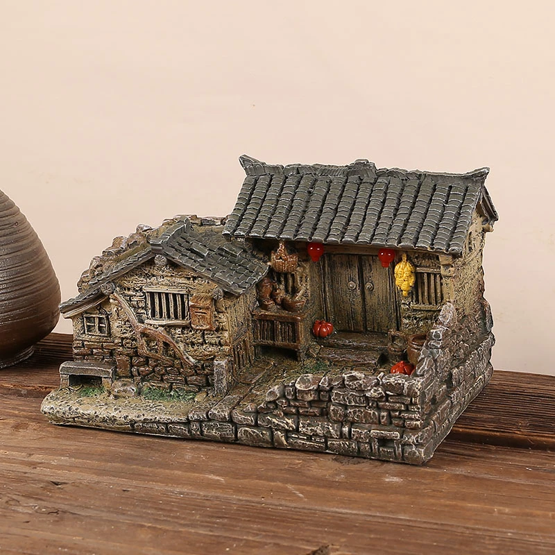 创意怀旧轻烟复古小房子花盆造景盆器微景观文竹盆栽室内装饰