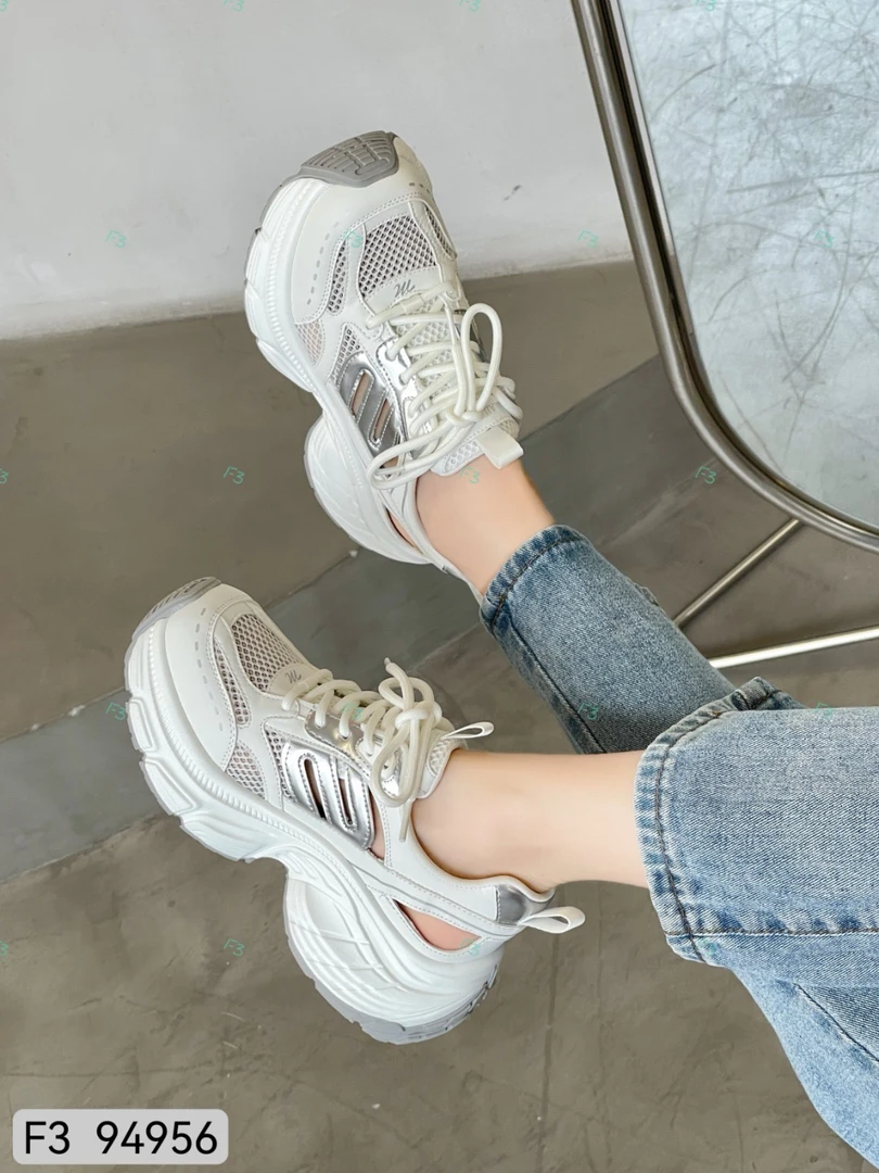 F3轻奢潮流女鞋新款镂空全牛皮夏季百搭厚底时尚老爹鞋女ins