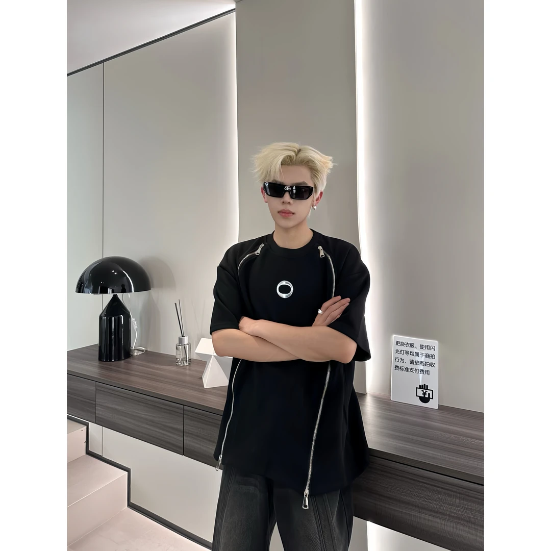 YOUNG320克复合面料性价比T恤男设计感立体金属印花短袖简约高级