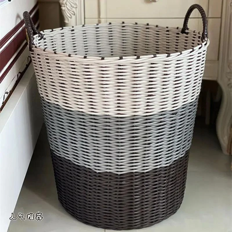 塑料仿藤编脏衣篮家用衣服收纳筐手提蓝玩具零食框家居洗衣筐大号