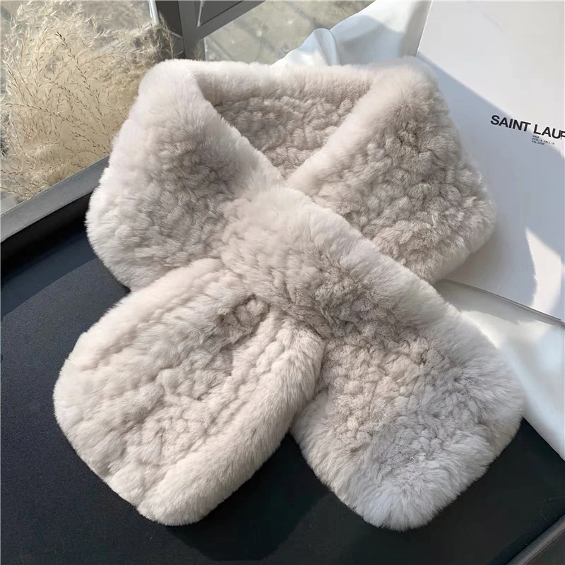 “超软”魏来顺兔毛围巾女纯色秋冬保暖交叉简约编制围脖ins