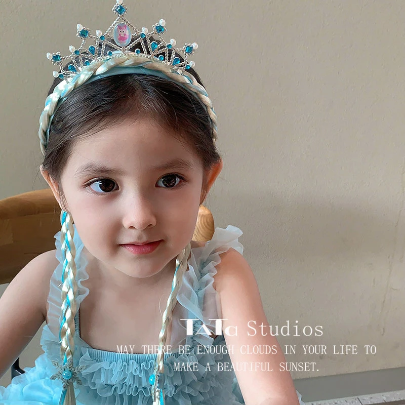 C131网纱发箍女童冰雪奇缘爱莎皇冠头箍公主假发辫子可爱发卡发饰
