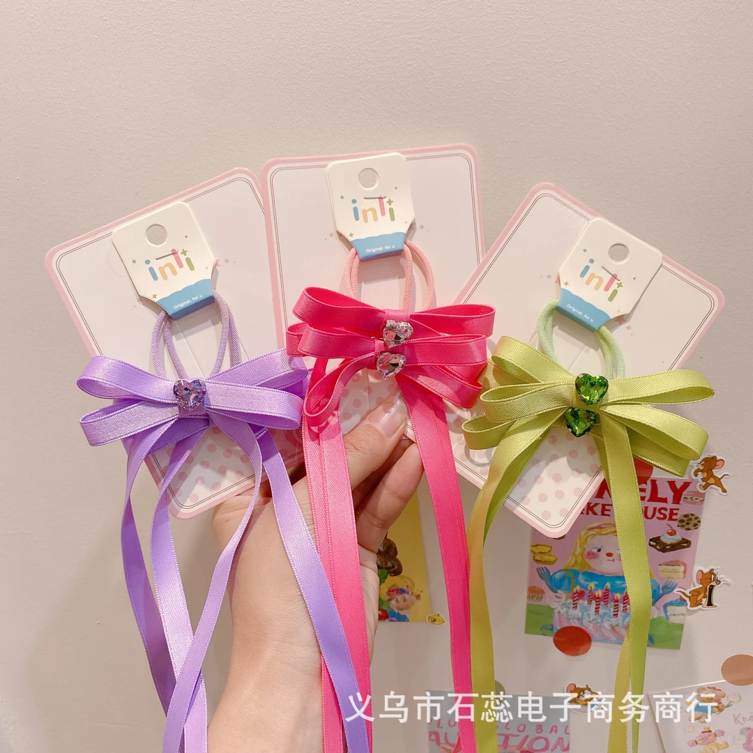 C35新款韩系对装网红风蝴蝶结爱心钻飘带发绳肠圈爱心蝴蝶结飘带