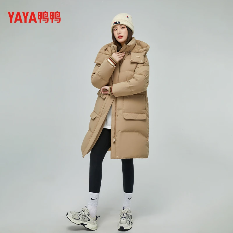 YAYA/鸭鸭韩系时尚防风过膝舒适纯色冬季保暖气质长款热力羽绒服