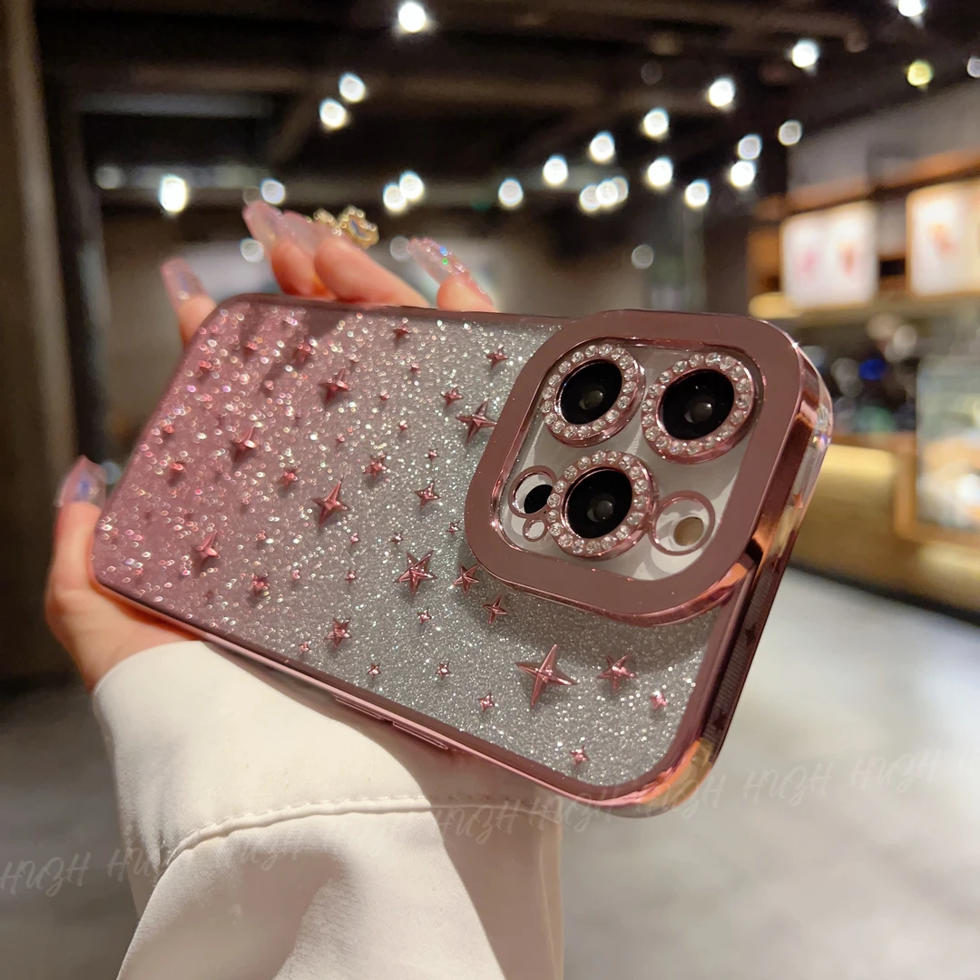 高级感苹果14promax手机壳星星空闪钻百搭iPhone13ins风12透明壳