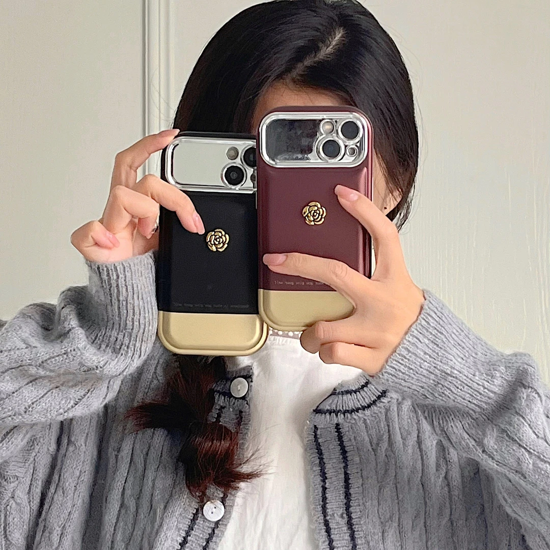 苹果15promax14高颜值秋冬iPhone13复古拼接山茶花手机壳pro12