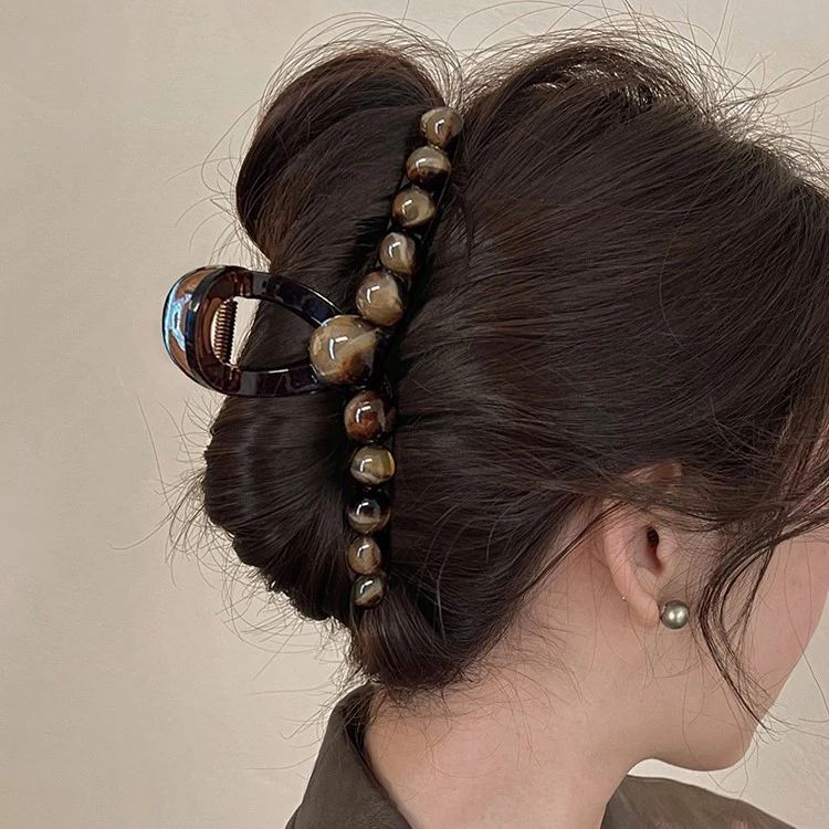 抓力强~高级感盘发珠珠抓夹大号发夹女后脑勺网红ins鲨鱼夹子发饰