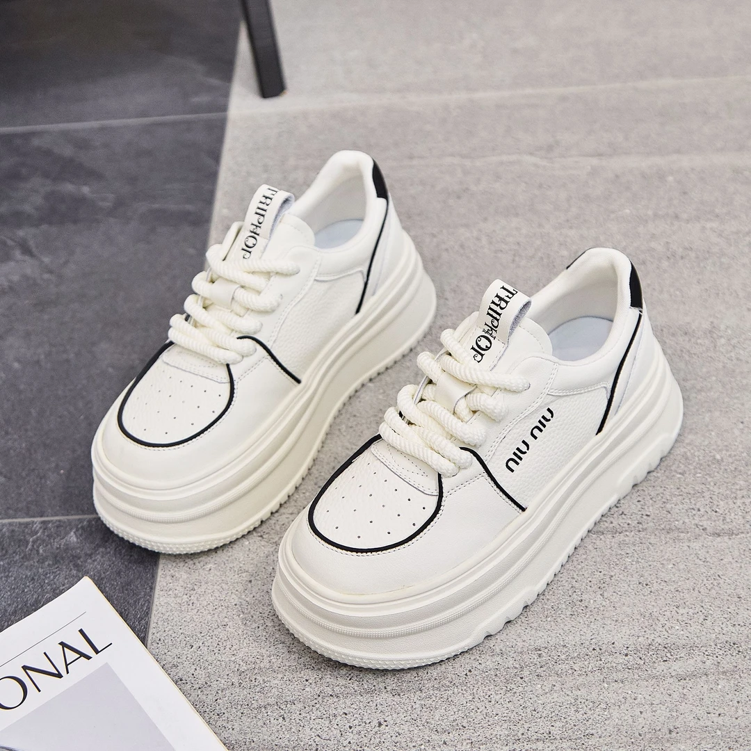 【黑白恋歌】厚底小白鞋女新款百搭松糕休闲板鞋面包鞋