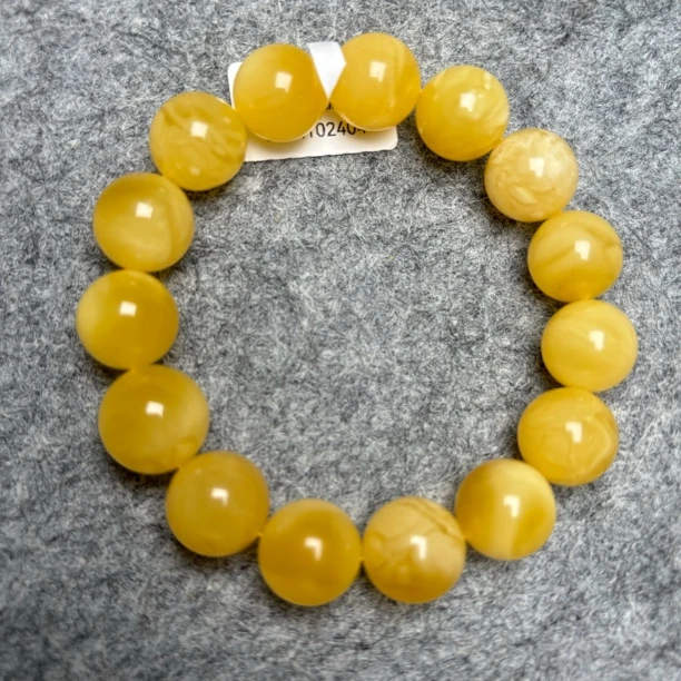 天然俄料全品蜜蜡手串，直径14mm，