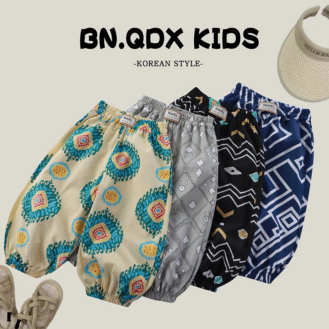 【100%纯棉】儿童纯棉防蚊裤夏季灯笼裤复古满印裤子男女童