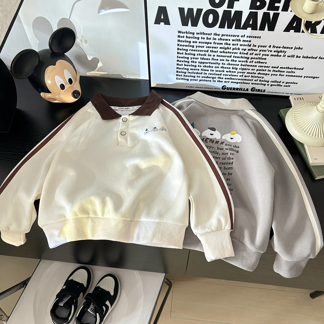 儿童秋季长袖POLO衫棉质韩版上衣男女童卡通翻领衫中大童