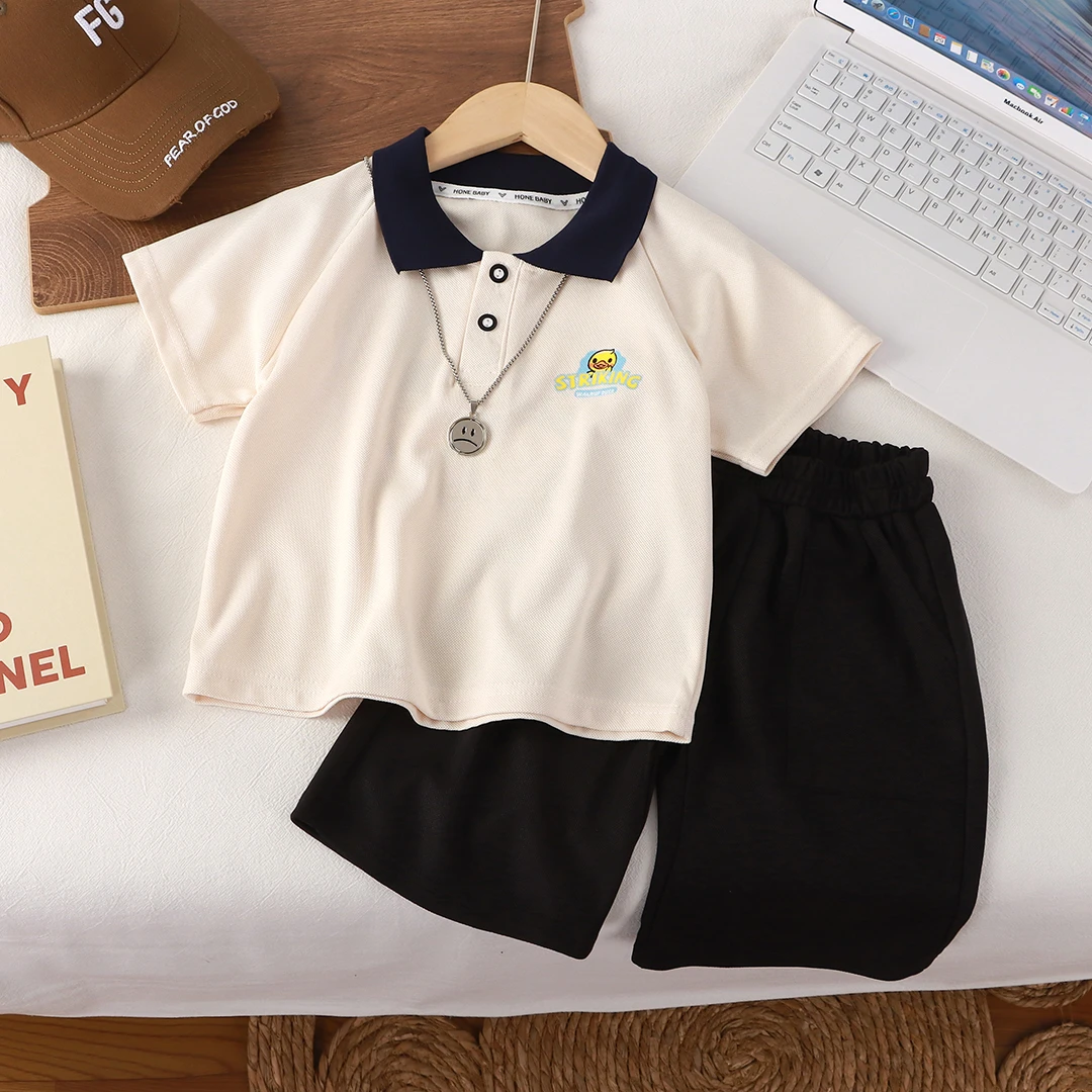 【送金属项链】WALNUTDUCK儿童夏季短袖polo衫套装韩版中大童男女童